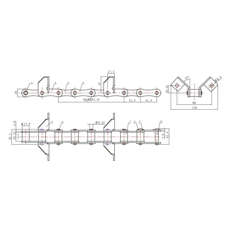 Rabat Łańcuch podajnika elewatorowego (rozginane łapki) ROLLON-SOLID S55/SE/J2A S55SEJ2A.41